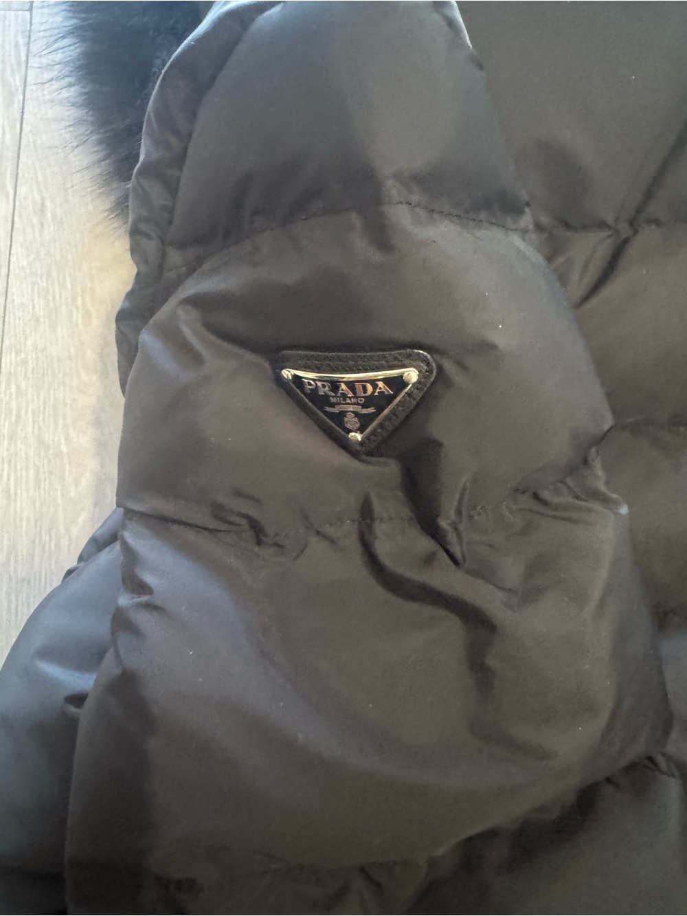 Prada Black Quilted Down Puffer Coat with Fur-Trim Hood - Picture 6 of 6